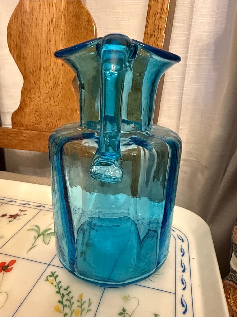 Aqua Blue Glass small Pitcher - Picture 2 of 6
